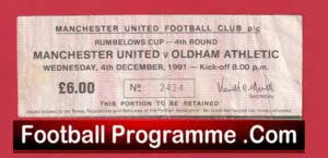 Manchester United v Oldham Athletic 1991 – Football Ticket