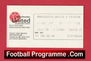 Manchester United v Everton 1976 – League Cup Match Ticket