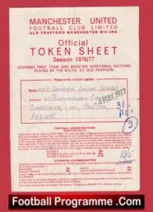 Manchester United Official Token Sheet 1976 – 1977