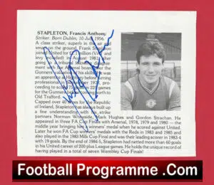 Manchester United Frank Stapleton Autograph Signed Biography Book Sheet Man Utd