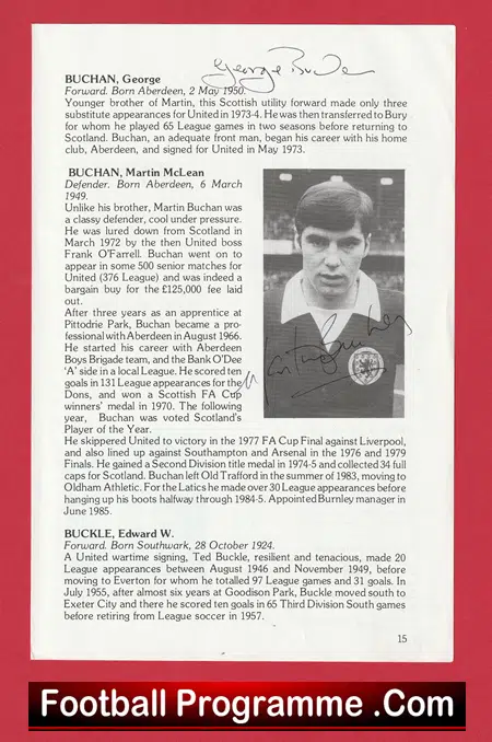 Manchester United Martin Buchan Autograph Signed Biography Book Sheet Man Utd - Image 2