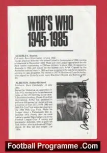 Manchester United Arthur Albiston Autograph Signed Biography Book Sheet Man Utd