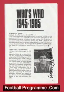 Manchester United Arthur Albiston Autograph Signed Biography Book Sheet Man Utd