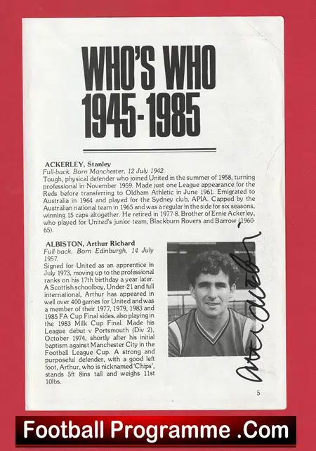 Manchester United Arthur Albiston Autograph Signed Biography Book Sheet Man Utd - Image 2