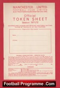 Manchester United Official Token Sheet 1971 – 1972