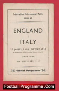 England v Italy 1960 – U23 at Newcastle – Bobby Moore Debut – B Charlton