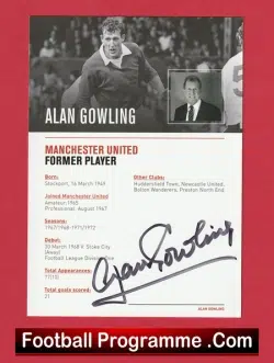 Manchester United Alan Gowling Autograph Signed Man Utd