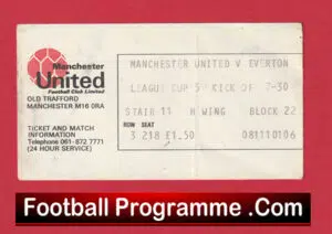 Manchester United v Everton 1976 – League Cup Ticket