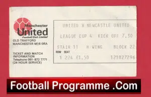 Manchester United v Newcastle United 1977 – Football Match Ticket