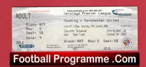 Reading v Manchester United 2008 – Match Ticket