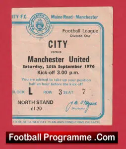 Manchester City v Manchester United 1976 – Football Ticket