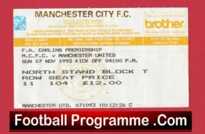 Manchester City v Manchester United 1993 – Football Ticket
