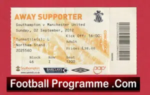 Southampton v Manchester United 2012 – Match Ticket