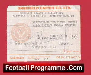 Sheffield United v Manchester United 1992 – Football Ticket