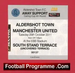 Aldershot Town v Manchester United 2011 - Football Ticket - football memorabilia