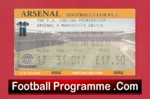 Arsenal v Manchester United 1999 – Match Ticket