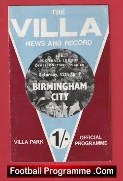 Aston Villa v Birmingham City 1969 - football programme