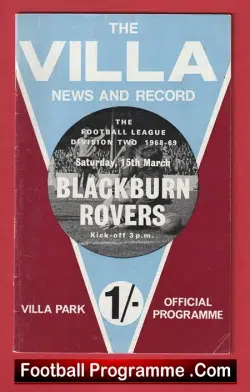 Aston Villa v Blackburn Rovers 1969