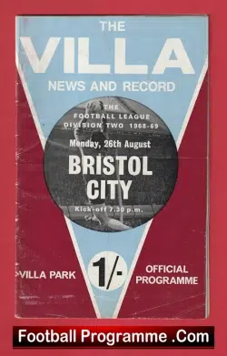 Aston Villa v Bristol City 1968 - football programme