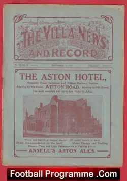 Aston Villa v Bury 1920 – 1920s Football Programmes