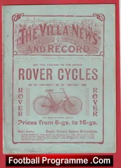 Aston Villa v Dudley 1908 – Early 1900’s Football Programmes