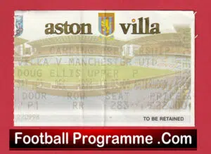 Aston Villa v Manchester United 1998 – Treble Season Match Ticket
