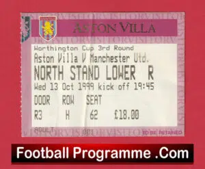 Aston Villa v Manchester United 1999 – Football Ticket