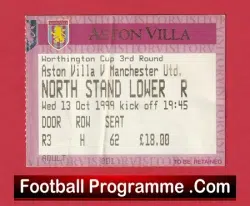 Aston Villa v Manchester United 1999 – Football Ticket