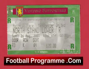 Aston Villa v Manchester United 2001 – Match Ticket