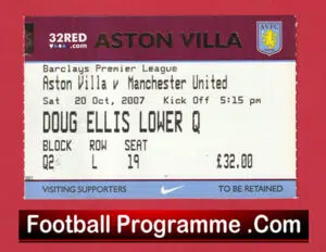 Aston Villa v Manchester United 2007 – Football Ticket