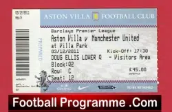 Aston Villa v Manchester United 2011 – Match Ticket