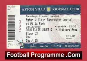 Aston Villa v Manchester United 2012 – Football Ticket