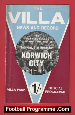 Aston Villa v Norwich City 1968