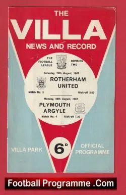 Aston Villa v Rotherham United 1967 + Plymouth Argyle