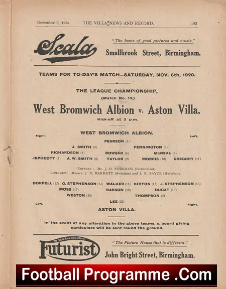 Aston Villa v WBA 1920 - 1920s Football Programmes - Image 3