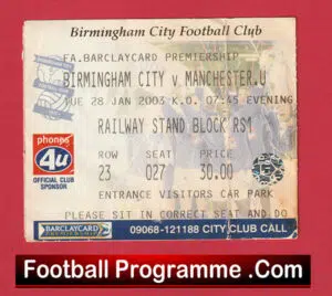 Birmingham City v Manchester United 2003 – Football Ticket