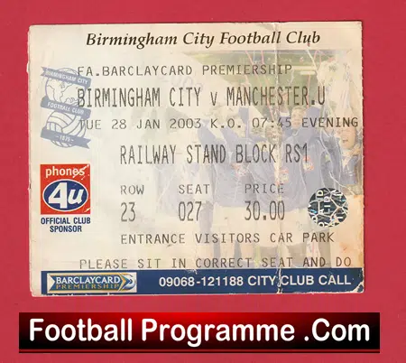 Birmingham City v Manchester United 2003 - Football Ticket - Image 2