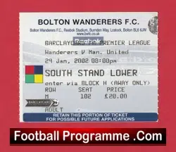 Bolton Wanderers v Manchester United 2002 – Football Ticket
