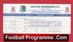 Bolton Wanderers v Manchester United 1996 – Full Football Ticket