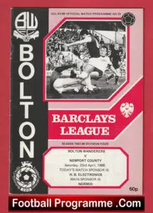 Bolton Wanderers v Newport County 1988 – Last Season Newport County