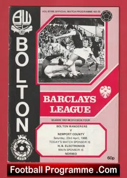 Bolton Wanderers v Newport County 1988 – Last Season Newport County