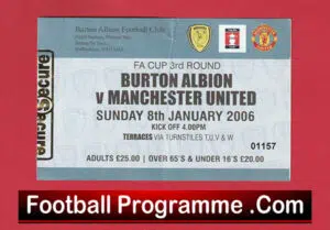 Burton Albion v Manchester United 2006 – Match Ticket
