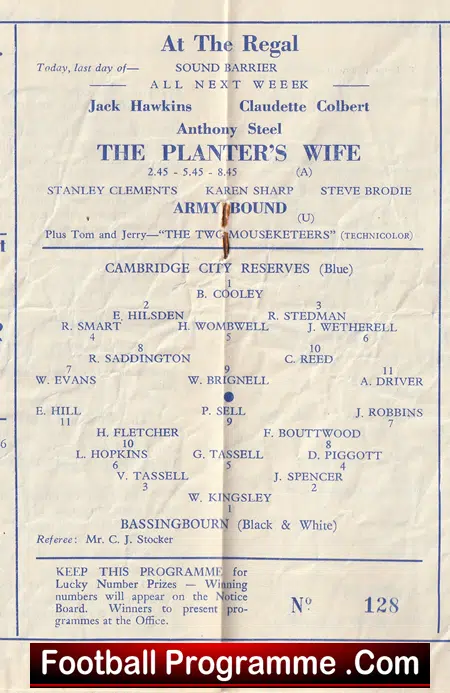 Cambridge City v Bassingbourn 1952 - Cambs Challenge Cup 1950s - Image 3