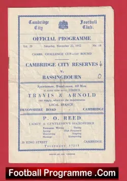 Cambridge City v Bassingbourn 1952 – Cambs Challenge Cup 1950s