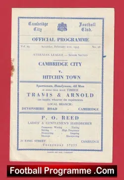 Cambridge City v Hitchin Town 1953 - Athenian League 1950's - football programme