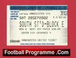Charlton Athletic v Manchester United 2002 – Football Ticket