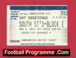 Charlton Athletic v Manchester United 2002 – Football Ticket