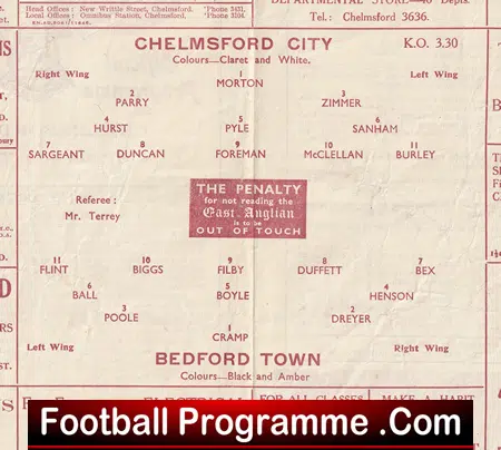 Chelmsford City v Bedford Town 1947 - old football programme - Image 3