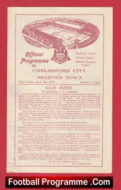 Chelmsford City v Bedford Town 1947 – old football programme