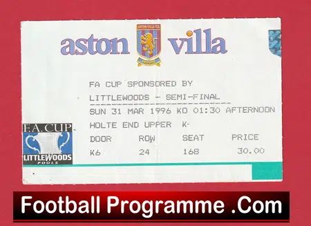 Chelsea v Manchester United 1996 - FA Cup Semi Final Match Ticket - Image 2